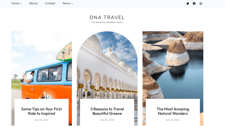 Ona FSE Travel Blog Theme For WordPress