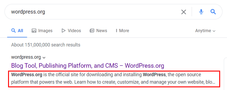 WordPress Meta Description