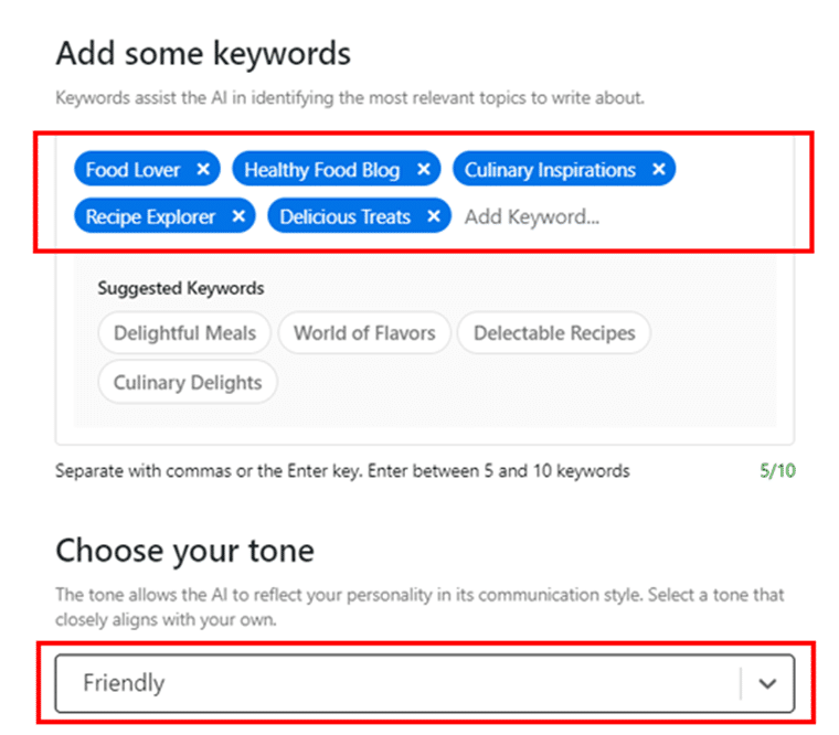 Add Your Keywords & Choose Your Tone & Click Next 