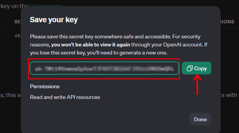 Copy Secret OpenAI Key