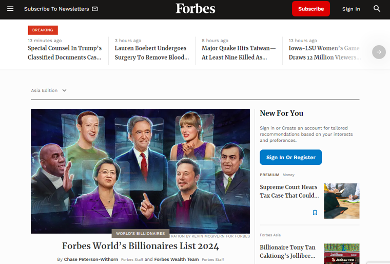 Forbes News Magazine Website Example