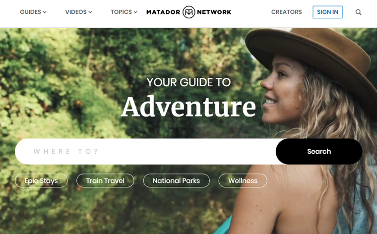 Matador Network Travel Magazine Website Example
