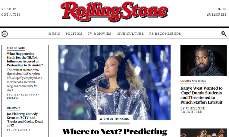 Rolling Stone Magazine Website Example