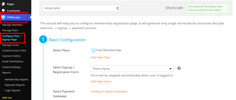 Configuration of Signup Page