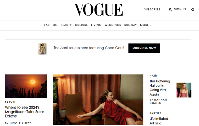 Vogue Fashion Magazine Website Example