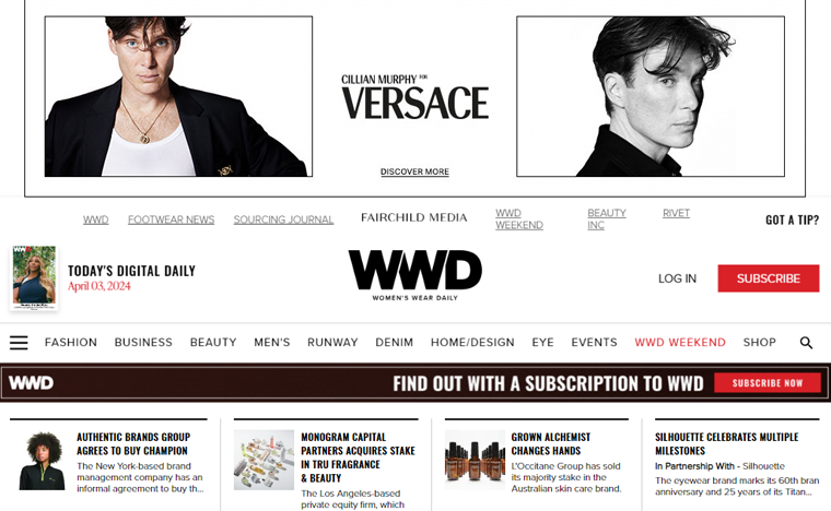 WWD Magazine Website Example