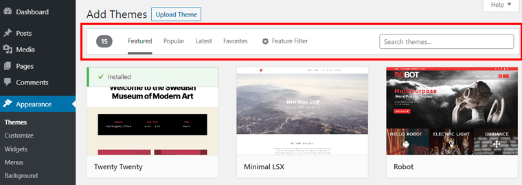Search WordPress Themes to Install