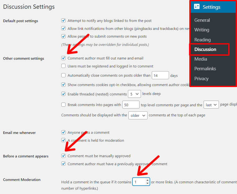 Discussion Settings in WordPress