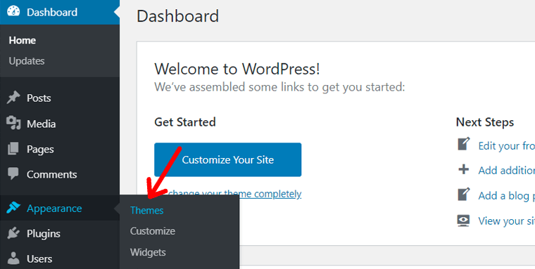 WordPress Themes Option in Dashboard