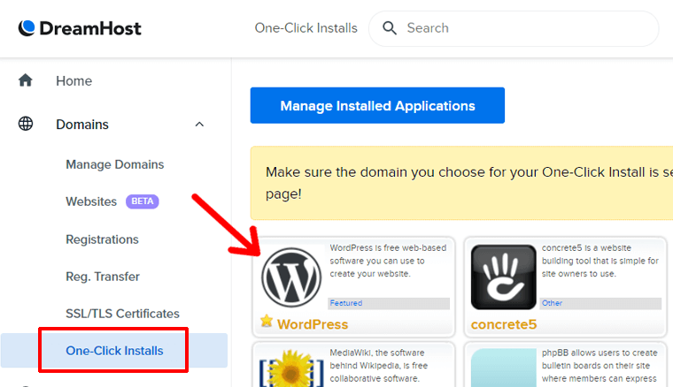 One-Click Installation Apps on DreamHost