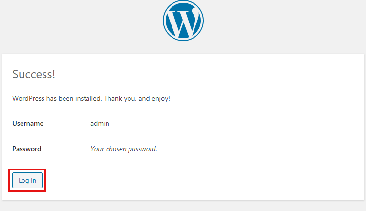 WordPress Installation Success Message