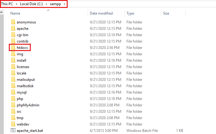 XAMPP htdocs Folder Location in your Local Windows Drive