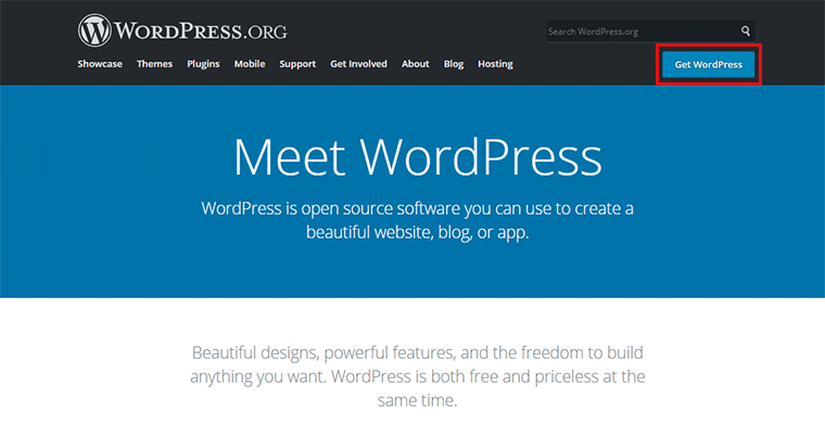 WordPress.org Homepage Get WordPress