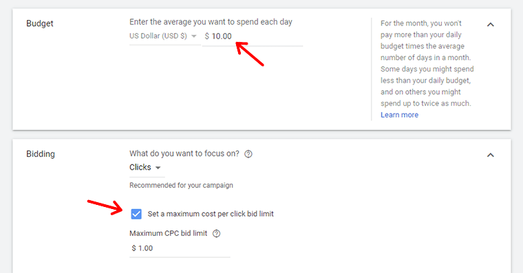 Budget and Bidding Settings in Google Ads