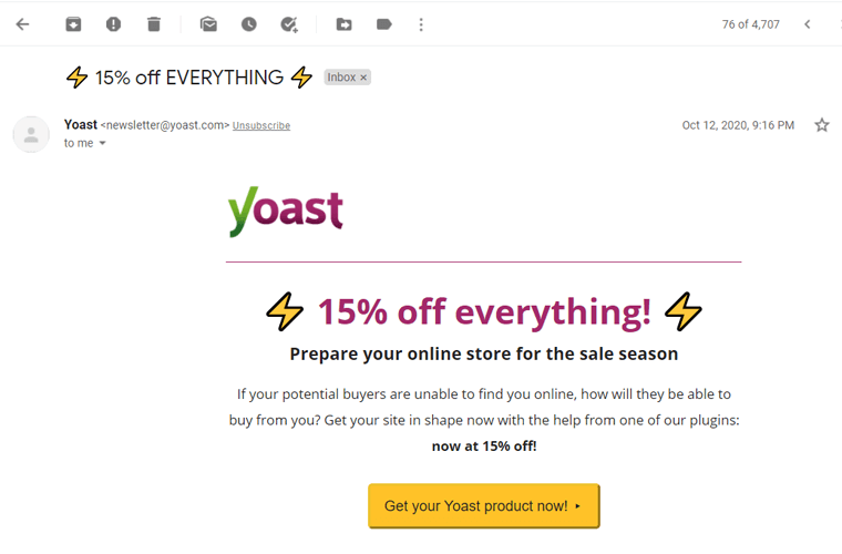 Yoast Discount Promotional Email