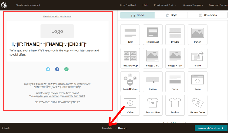 Template Option in Mailchimp Campaign Builder