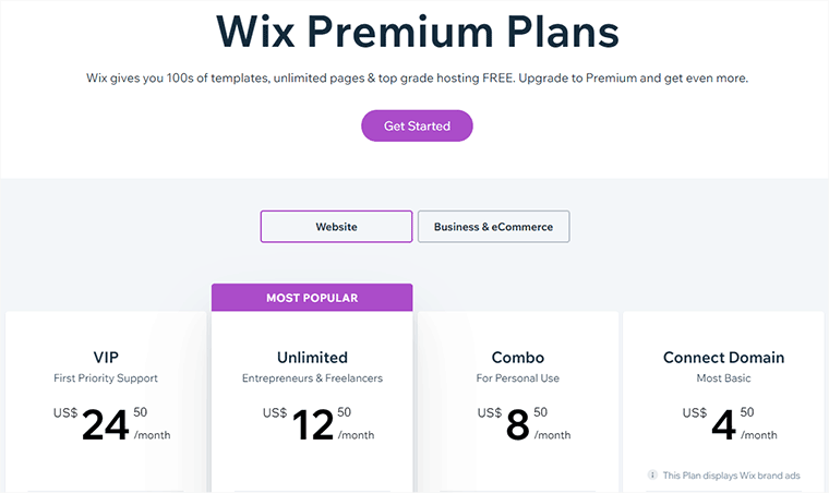 Wix Website Builder Pricing