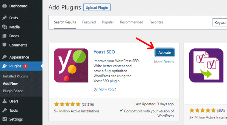 Activate Yoast SEO after Installing