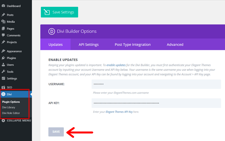 Divi Builder Options to Authenticate Your Account