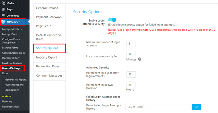 ARMember Security Options