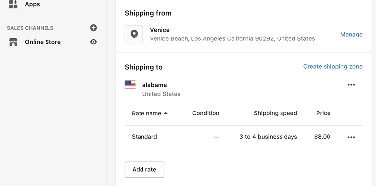 Shipping Rate Venice to Alabama