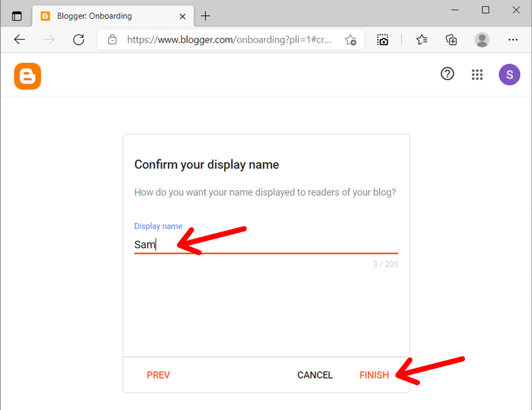 Confirm Display Name on Blogger