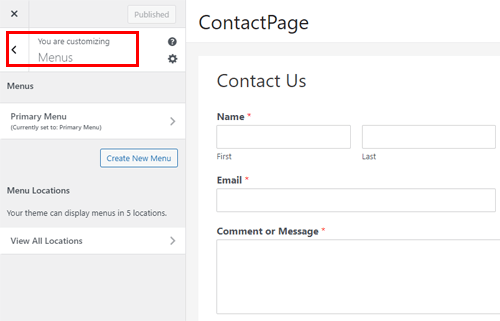 Back arrow to add contact form in sidebar