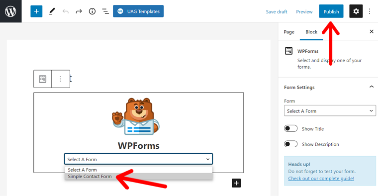 Add Contact Form to WordPress Page & Publish
