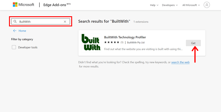 Search for BuiltWith Add-on