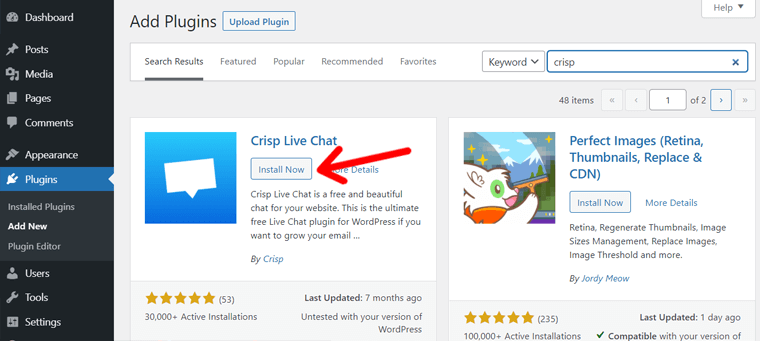 Install Crisp Live Chat Plugin WordPress