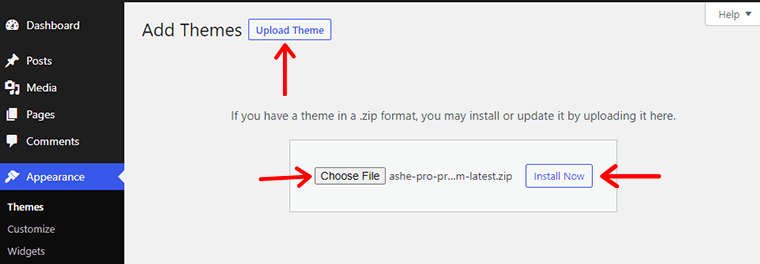 ashe-pro-upload-choose-install-theme