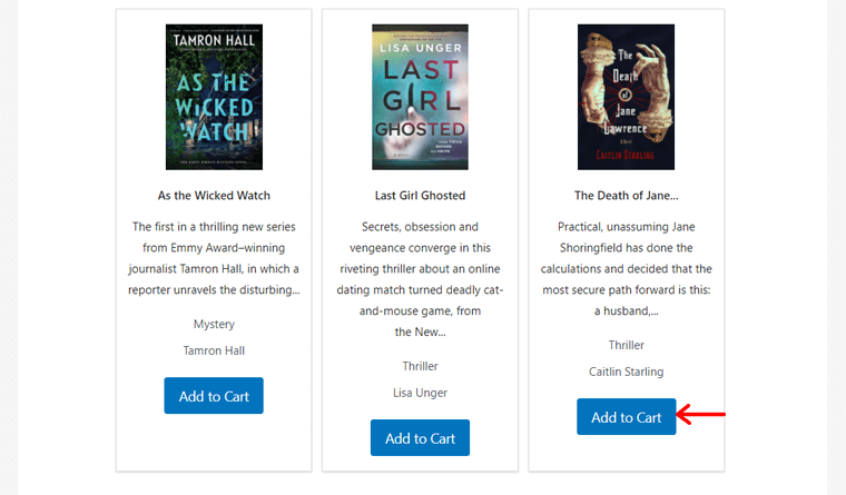 Clicking Add to Cart for a Book