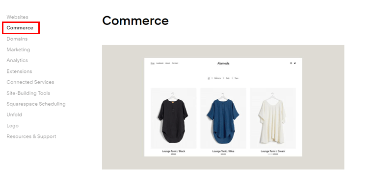 eCommerce of Squarespace