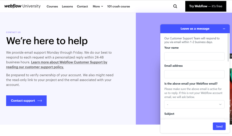 Webflow Email Support
