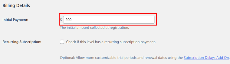 Setting Initial Payment
