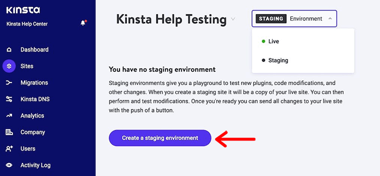 Creating a Staging Environment on MyKinsta