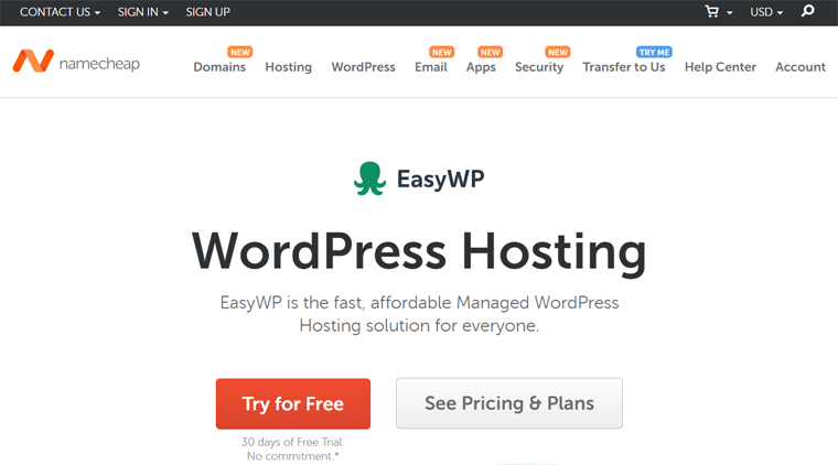 EasyWP by Namecheap for Managed Solution