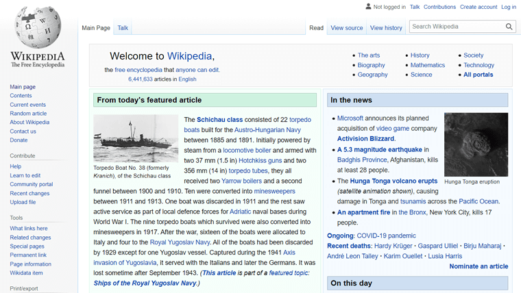Wikipedia Wiki Website Example - Types of Websites