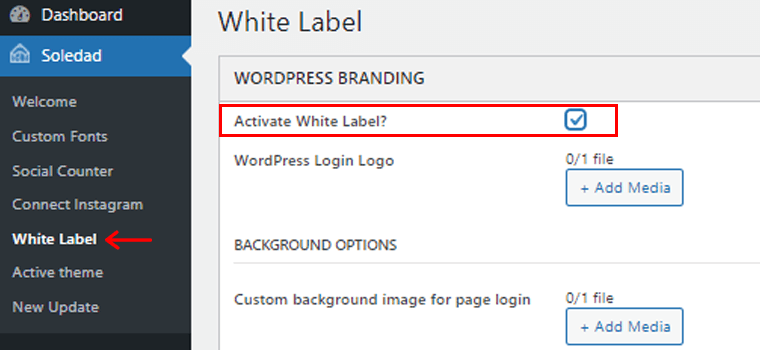 Enable White Label on Soledad WordPress Theme