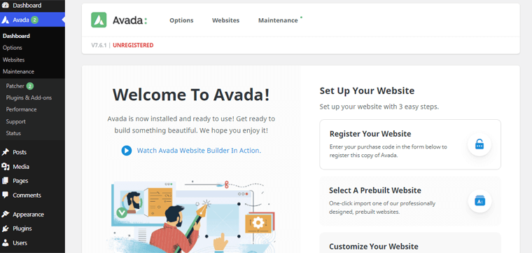 Avada's Welcome Page