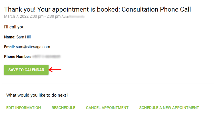Successfully Booked an Appointment