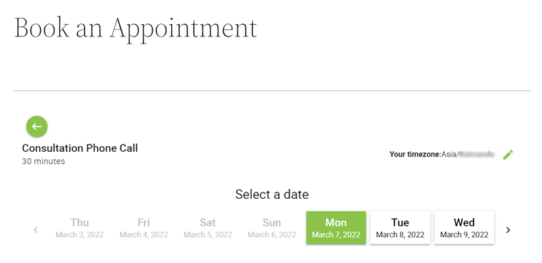 Choosing Date for Appointment Booking