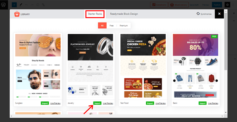 Click on Import Option to Import Suitable Layout for Shop Page