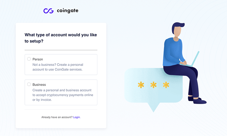 CoinGate Configure Type of Account