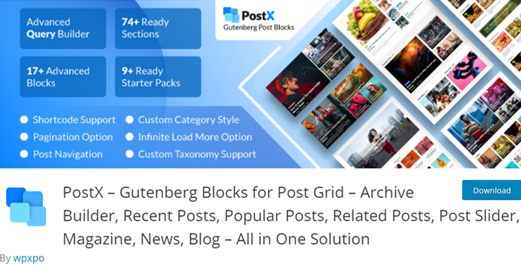 PostX Gutenberg Blocks For Post Grid