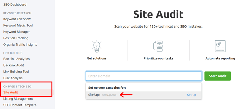 Site Audit - Semrush Tool