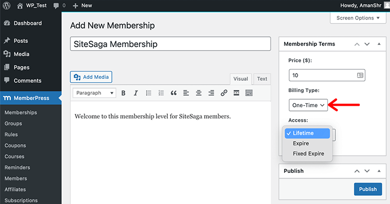 Membership One-Time Access Option