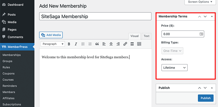 Membership Terms Box