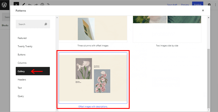 Navigate to Gallery and Click on your Chosen Gallery Pattern