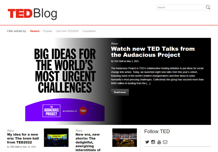TED Blog - Education Blog Website Examples
